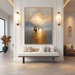 Golden Voyage Hand-Painted Sailboat – Seascape Wall Art