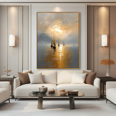Golden Voyage Hand-Painted Sailboat – Seascape Wall Art