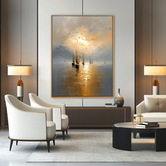 Golden Voyage Hand-Painted Sailboat – Seascape Wall Art