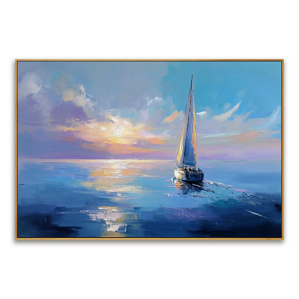 Horizon Glide – Hand-Painted Sailboat Oil Painting hand-painted wall art