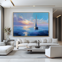Horizon Glide – Hand-Painted Sailboat Oil Painting