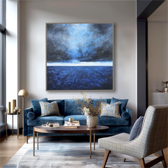 Eternal Tide – Textured Abstract Ocean Oil Painting, Modern Blue Seascape Wall Art