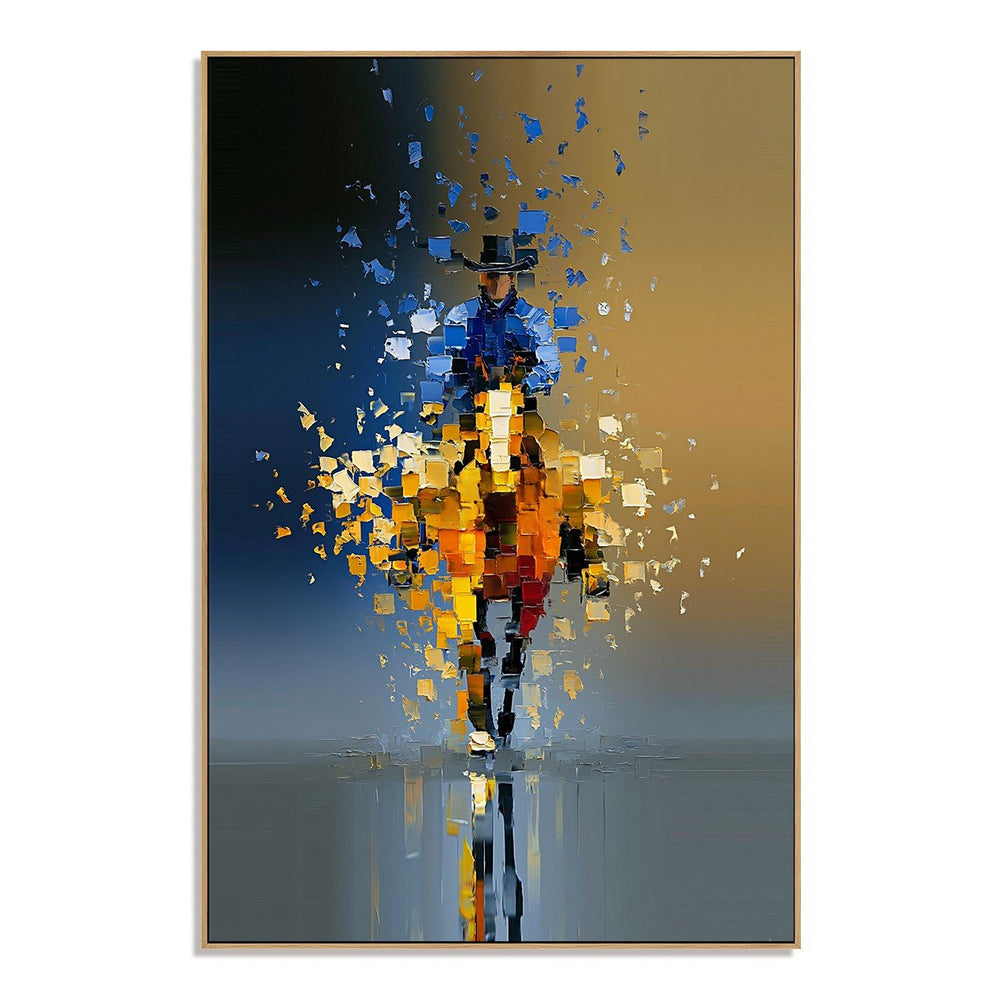 Lone Western Rider – Abstract Mosaic Wall Art hand-painted wall art