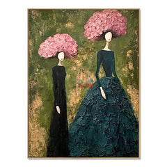 Pink Blossom Muses – Textured Figure Wall Art hand-painted wall art