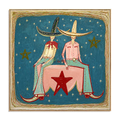 Starlit Hat Companions – Contemporary Figure Wall Art hand-painted wall art