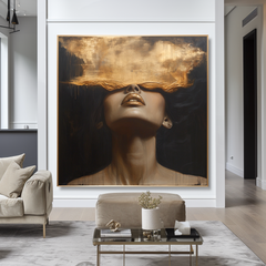 Gilded Silence – Modern Gold Figurative Portrait Oil Painting