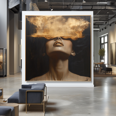 Gilded Silence – Modern Gold Figurative Portrait Oil Painting