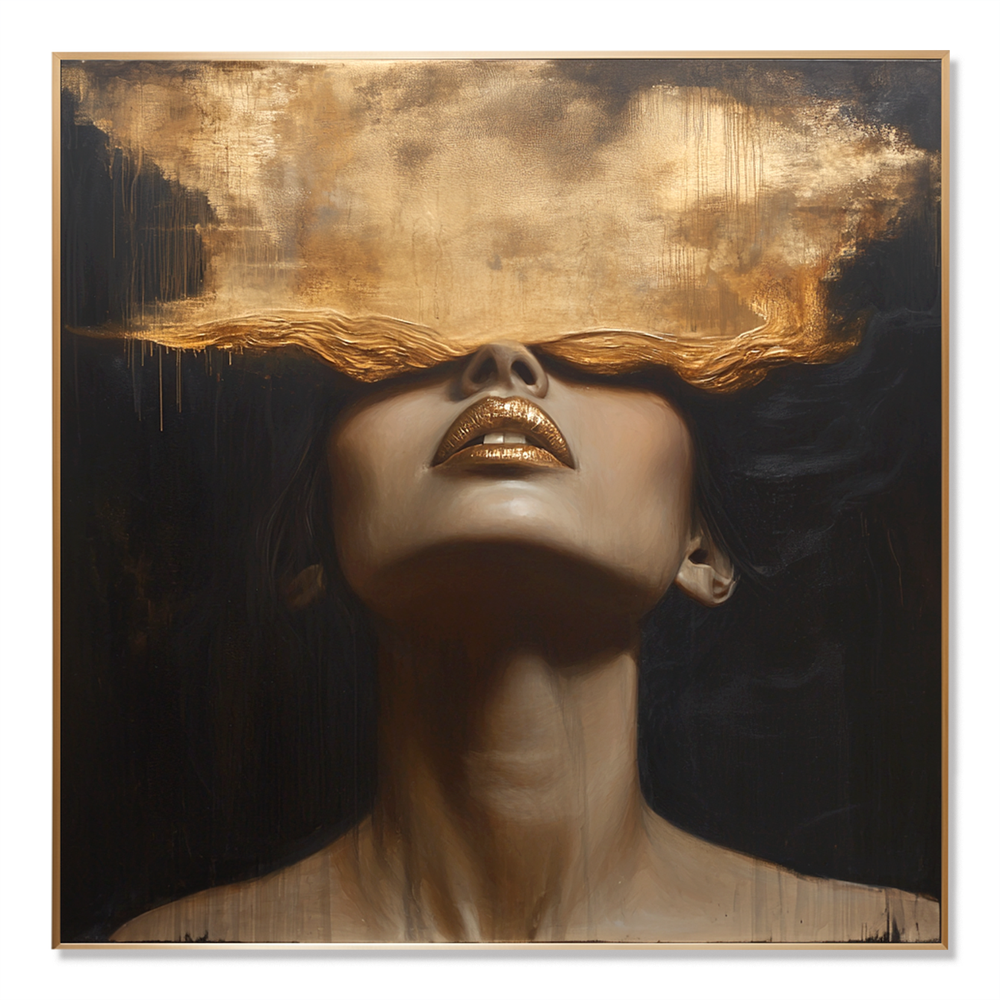 Gilded Silence – Modern Gold Figurative Portrait Oil Painting hand-painted wall art