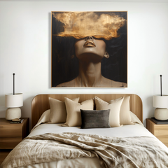 Gilded Silence – Modern Gold Figurative Portrait Oil Painting