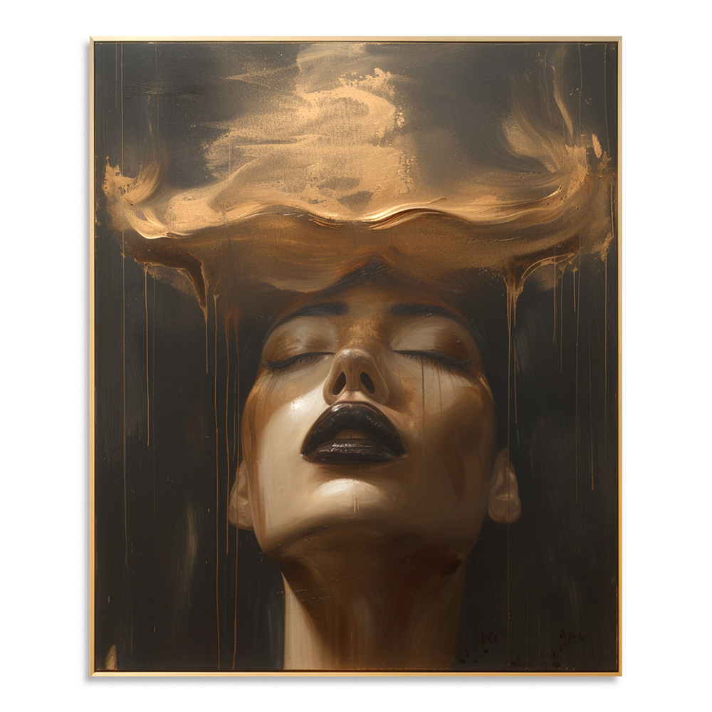 Molten Reverie – Dramatic Gold Figurative Portrait Oil Painting hand-painted wall art