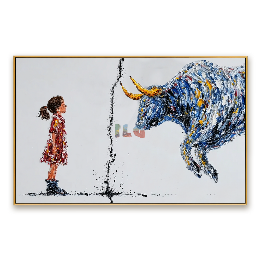 Brave Encounter – Contemporary Bull Wall Art hand-painted wall art