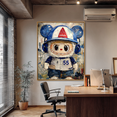 Blue Batter – Labubu Inspired Baseball Character Oil Painting