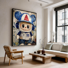 Blue Batter – Labubu Inspired Baseball Character Oil Painting