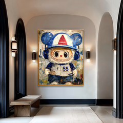 Blue Batter – Labubu Inspired Baseball Character Oil Painting