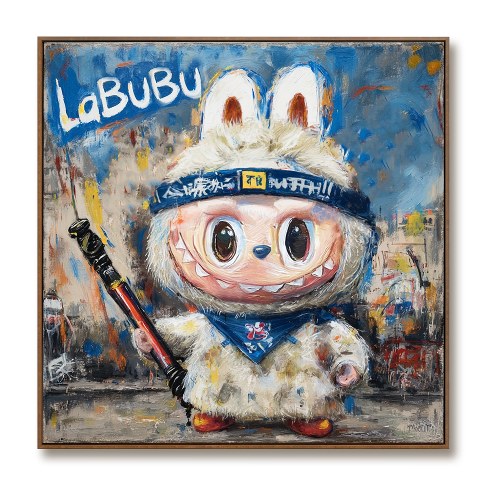 Blue Scout – Labubu Inspired Adventure Character Oil Painting hand-painted wall art