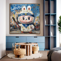 Blue Scout – Labubu Inspired Adventure Character Oil Painting