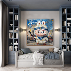 Blue Scout – Labubu Inspired Adventure Character Oil Painting