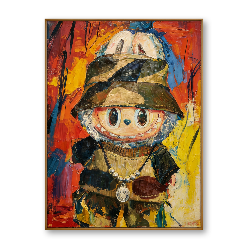 Golden Mischief – Labubu Inspired Character Oil Painting hand-painted wall art