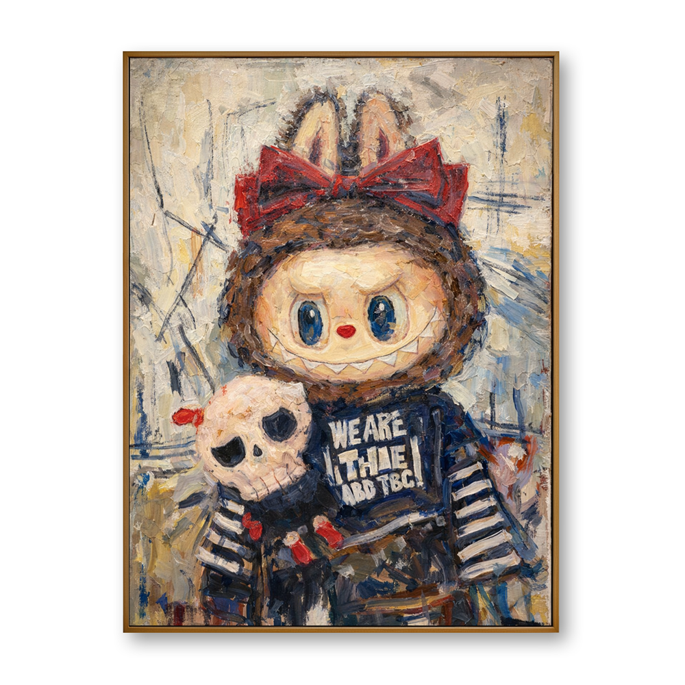 Midnight Keepsake – Labubu Inspired Character Oil Painting hand-painted wall art