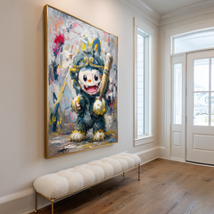 Victory Swing – Labubu Inspired Baseball Character Oil Painting