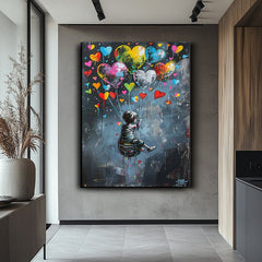Hearts in the Sky – Graffiti Balloon Love Oil Painting, Street Pop Wall Art