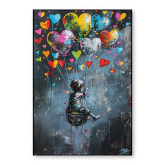 Hearts in the Sky – Graffiti Balloon Love Oil Painting, Street Pop Wall Art