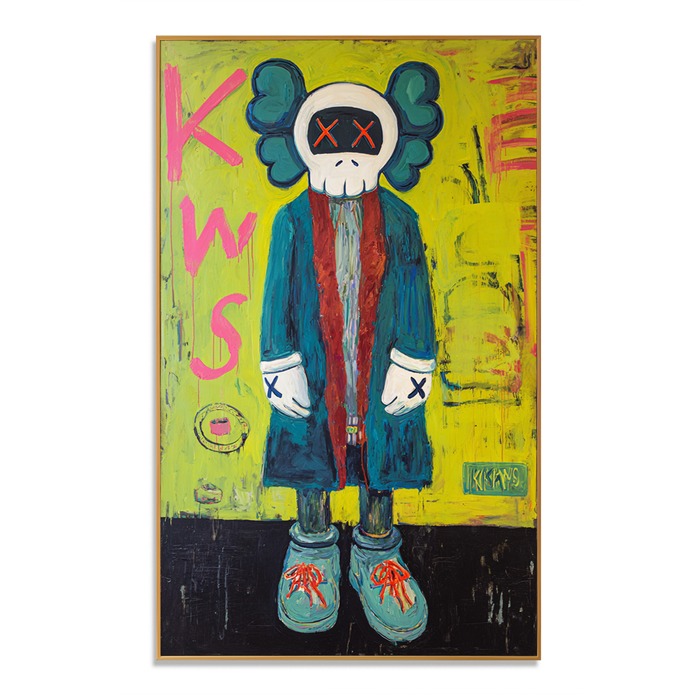 Electric Silence – KAWS Inspired Pop Figure Oil Painting hand-painted wall art
