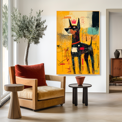 Golden Guardian – Contemporary Crowned Dog Oil Painting
