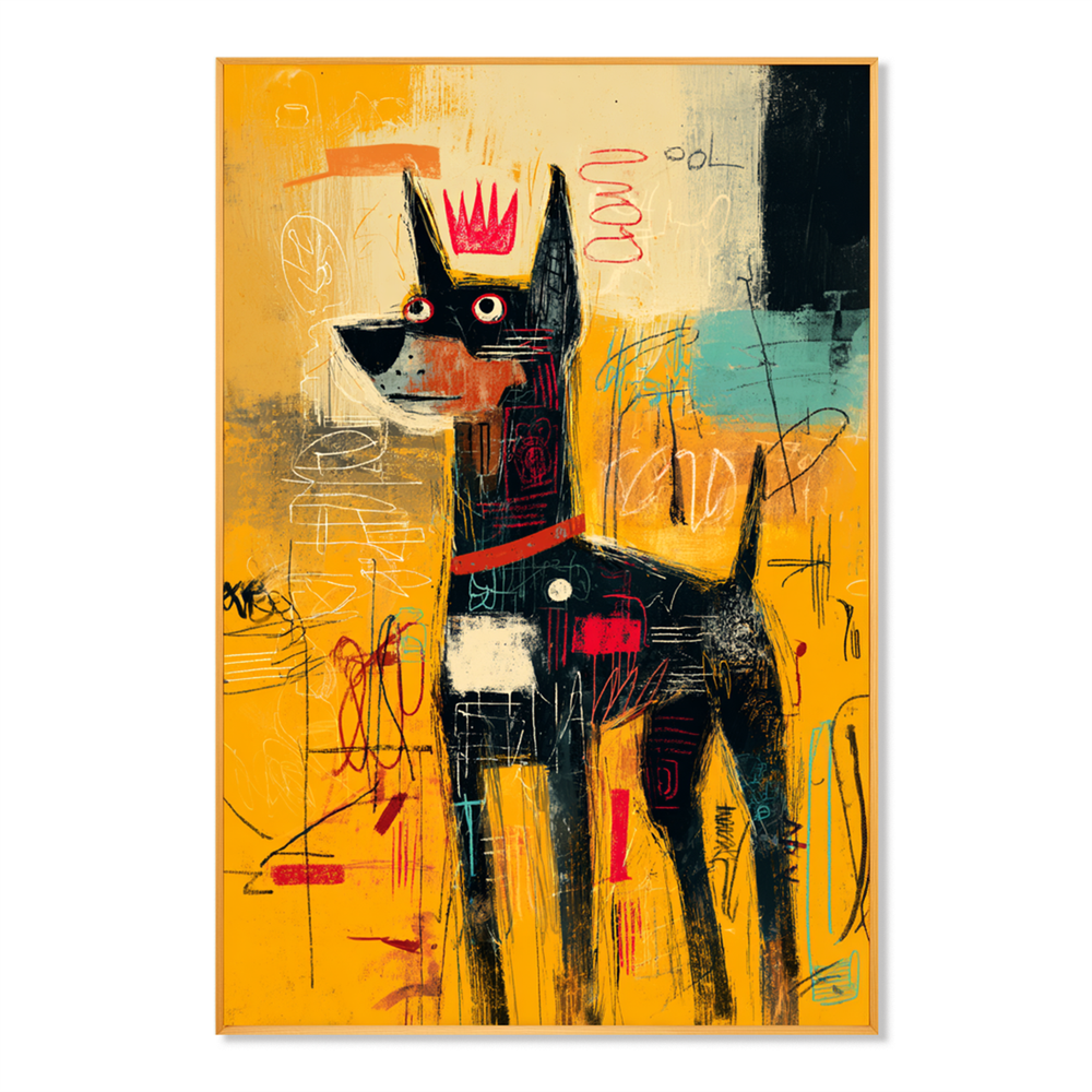 Golden Guardian – Contemporary Crowned Dog Oil Painting hand-painted wall art