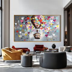 Heartbound Ascent – Colorful Graffiti Hot Air Balloon Wall Art