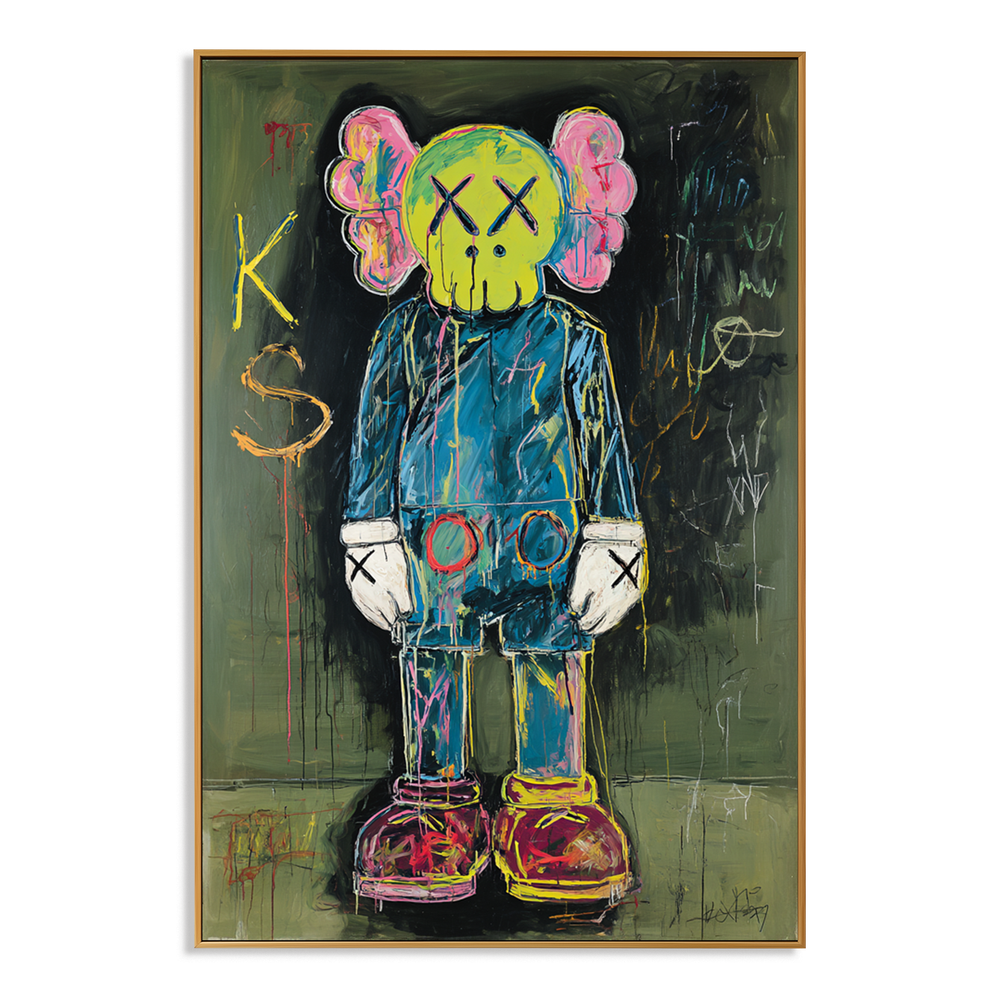 Lime Static – KAWS Inspired Contemporary Figure Oil Painting hand-painted wall art