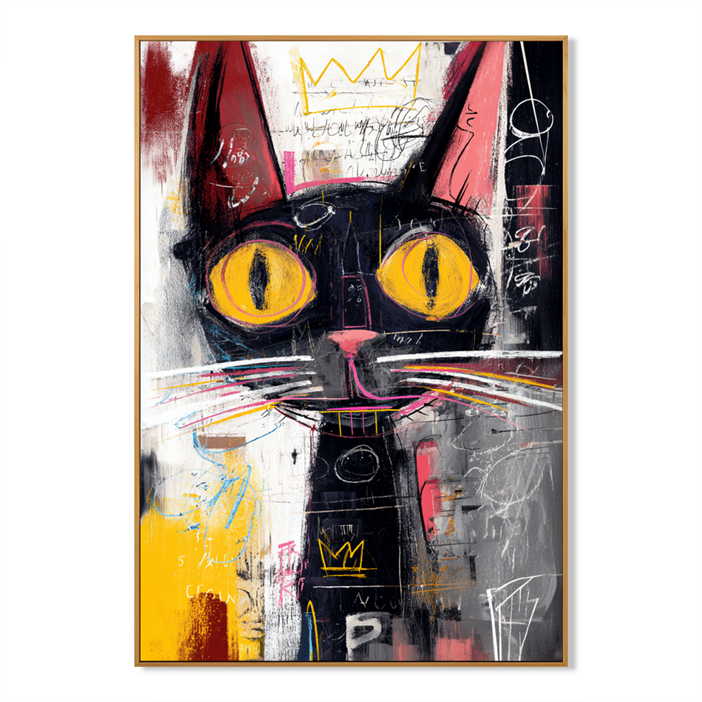 Midnight Crown – Contemporary Cat Portrait Oil Painting hand-painted wall art