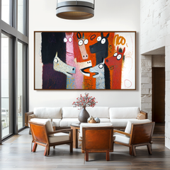 Playful Herd – Abstract Horse Oil Painting, Naive Art Textured Wall Art