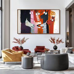 Playful Herd – Abstract Horse Oil Painting, Naive Art Textured Wall Art