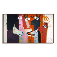 Playful Herd – Abstract Horse Oil Painting, Naive Art Textured Wall Art