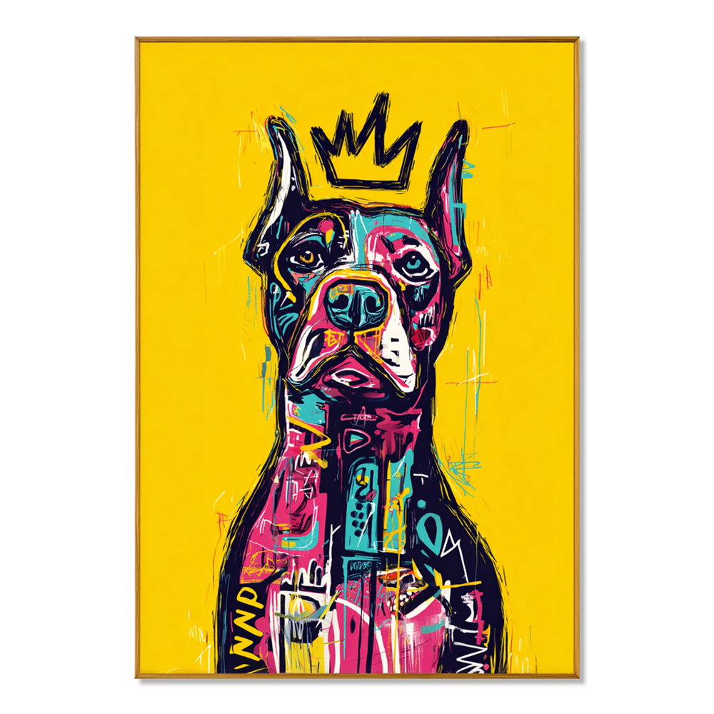 Royal Watchdog – Contemporary Crowned Dog Portrait Oil Painting hand-painted wall art