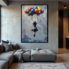 Lifted Dreams – Graffiti Balloon Girl Oil Painting, Street Art Wall Art