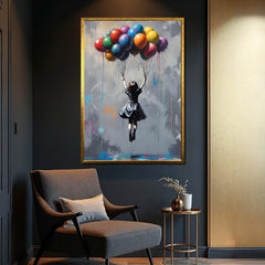 Lifted Dreams – Graffiti Balloon Girl Oil Painting, Street Art Wall Art