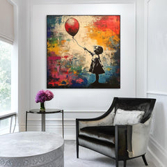 Lost Balloon – Graffiti Girl Street Art Oil Painting, Banksy-Inspired Wall Art