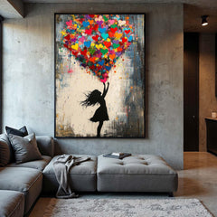 Love Lift – Graffiti Heart Balloon Girl Oil Painting, Street Pop Wall Art
