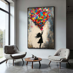 Love Lift – Graffiti Heart Balloon Girl Oil Painting, Street Pop Wall Art