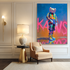 Neon Drift – KAWS Inspired Street Pop Oil Painting