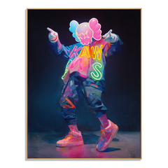 Neon Rebellion – KAWS Inspired Pop Art Oil Painting hand-painted wall art