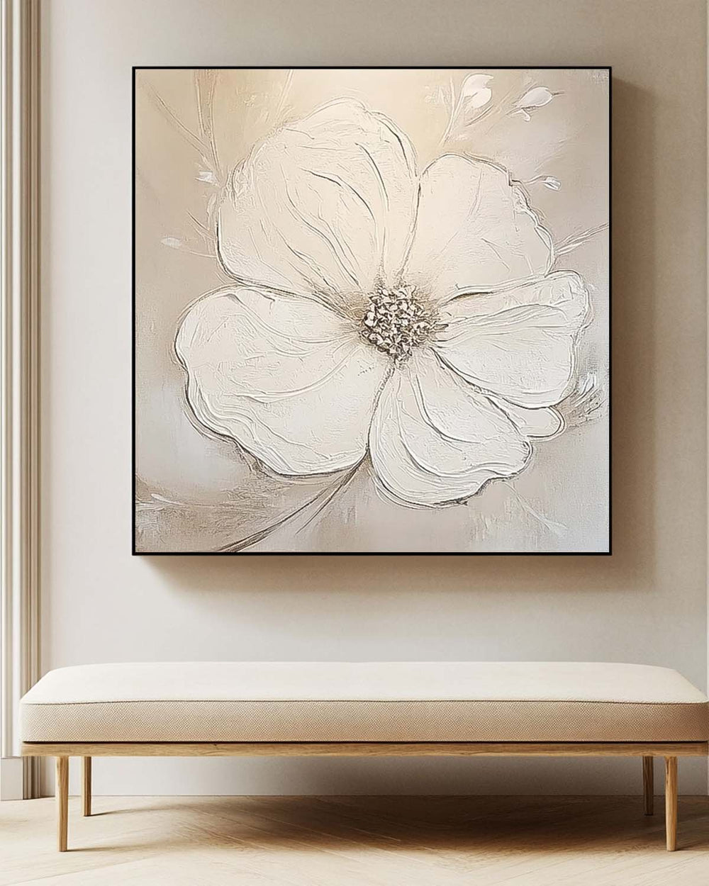 Simple Minimalist Art Original Large Textured Four Leaf Clover Painting Modern White Wall Art For Living Room