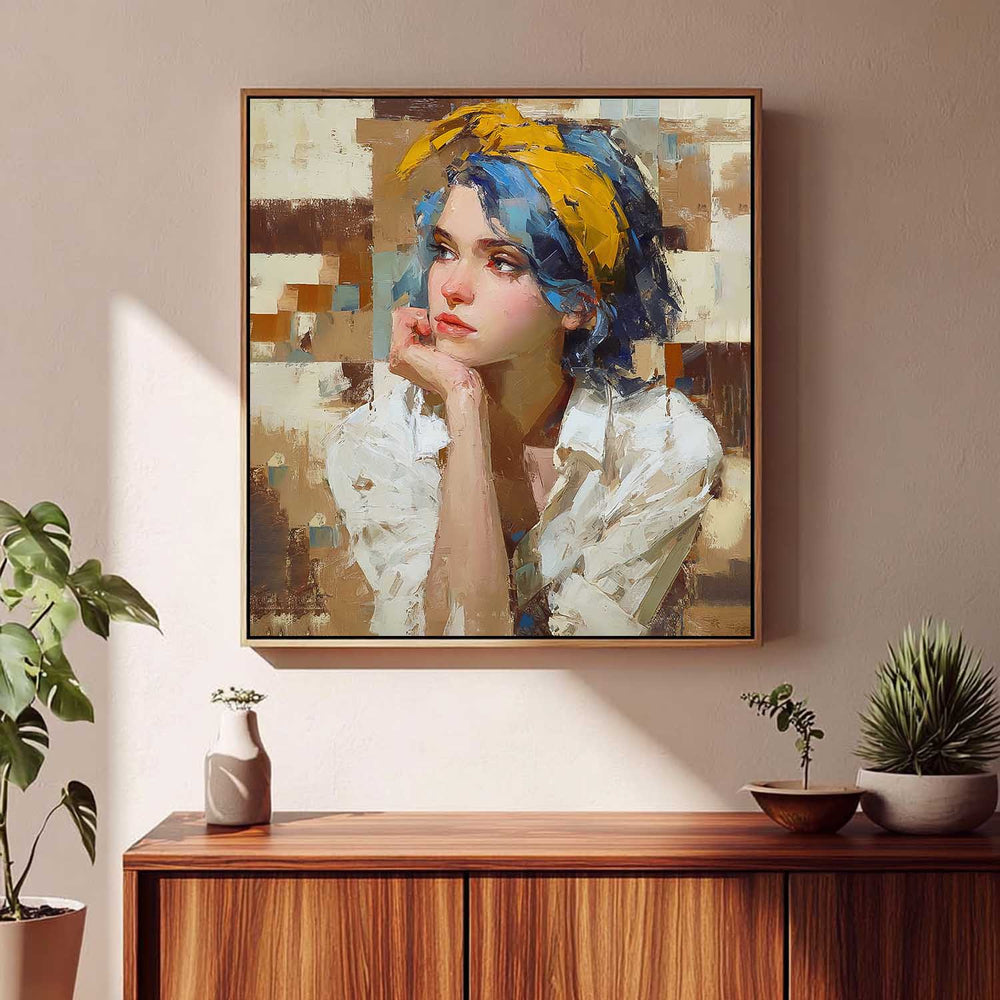 Modern Abstract Girl Portrait Oil Painting Impasto Textured Woman Wall Art Contemporary Canvas For Bedroom Decor