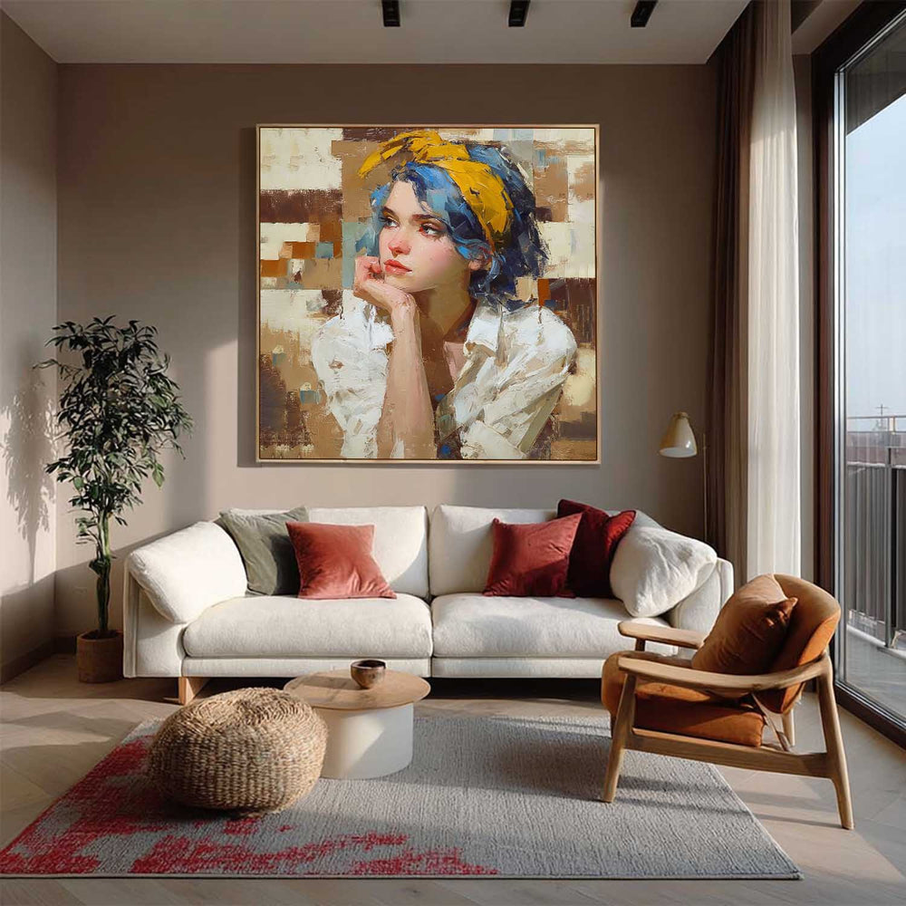 Modern Abstract Girl Portrait Oil Painting Impasto Textured Woman Wall Art Contemporary Canvas For Bedroom Decor