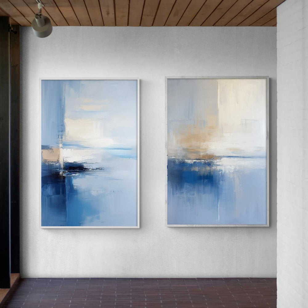 Set of 2 Big Original Warm Blue Painting Abstract Oil Painting Modern Wall Art Living Room Decor