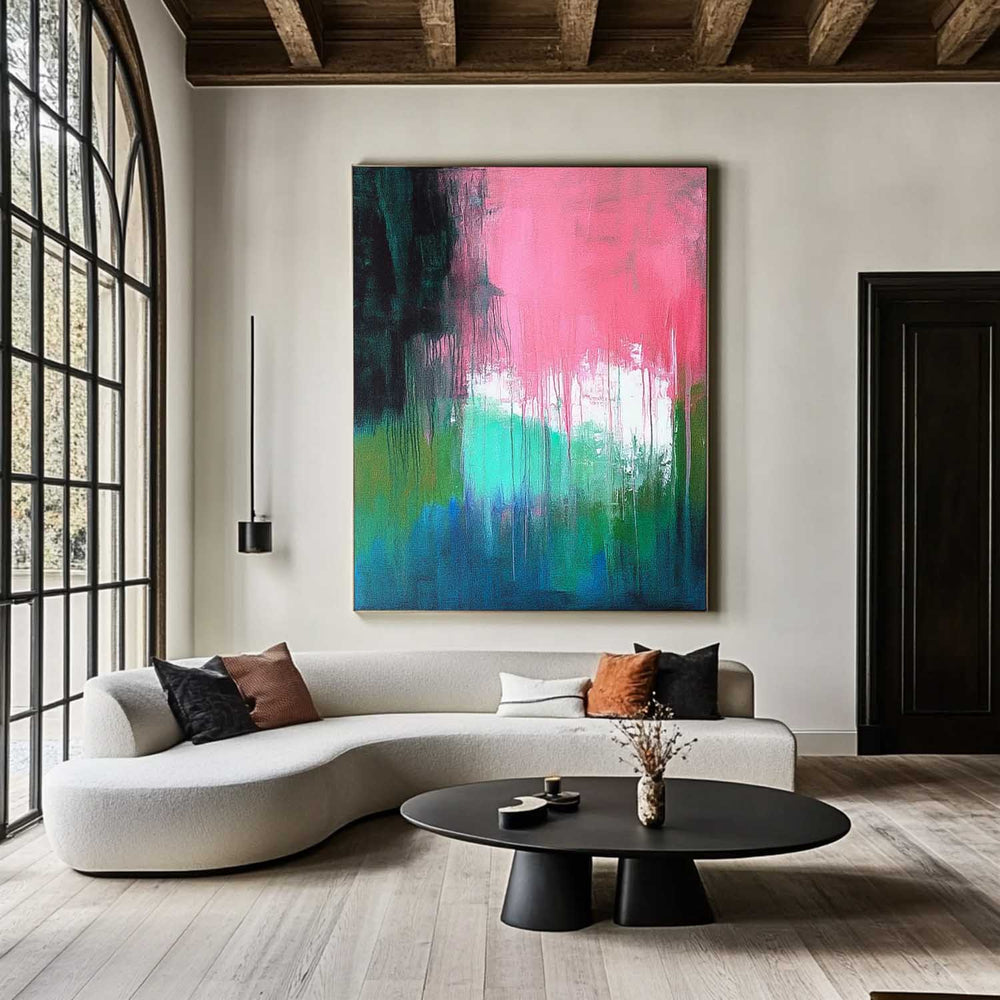 Modern Wall Art Pink Blue Stitching Original Acrylic Painting Wall Art Abstract Oil Painting On Canvas