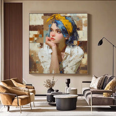 Modern Abstract Girl Portrait Oil Painting Impasto Textured Woman Wall Art Contemporary Canvas For Bedroom Decor