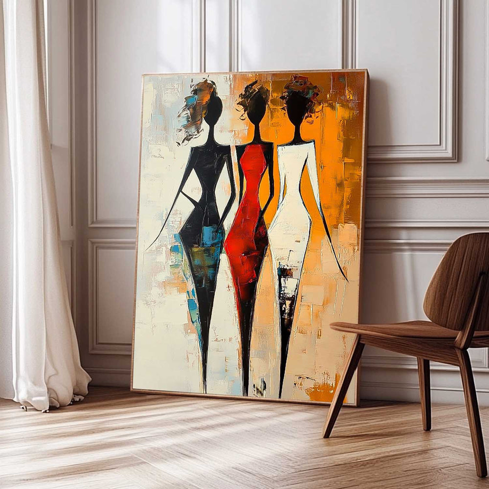 Large Line Portrait Artwork Original Elegant Lady Acrylic Painting Canvas Abstract Woman Wall Art Framed